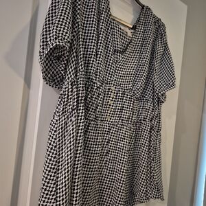 MICHAEL Michael Kors Black Geo Check Print Chiffon Peplum Blouse Women XXL NWT